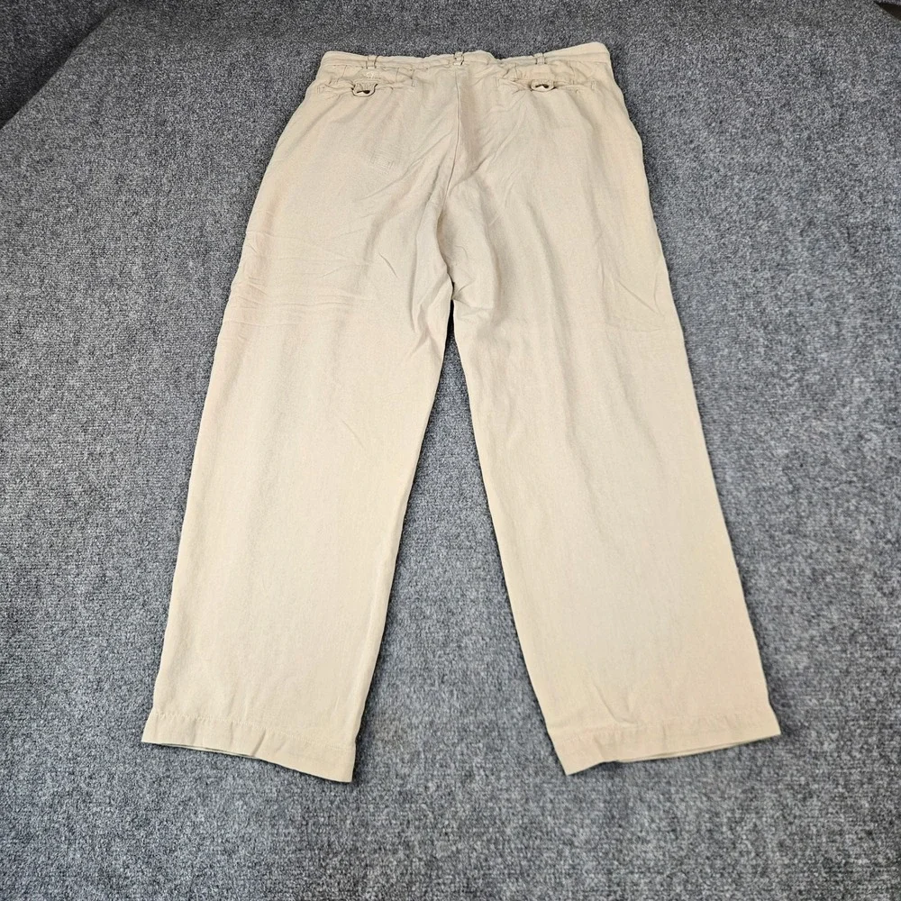 LUAU Mens 34 Silk Pleated Trousers Tan Khaki Herringbone Relaxed Island Pants